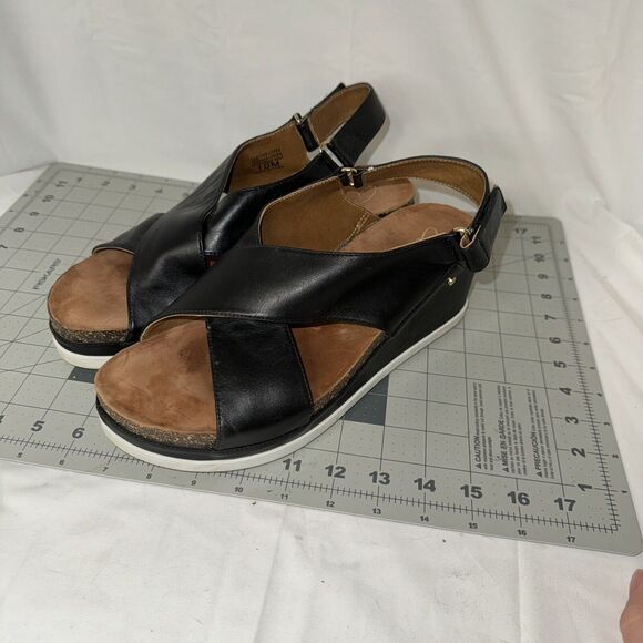 Sudini Black Pamela Leather Sandals Women's Size 10M Platform Criss Cross - Picture 3 of 7